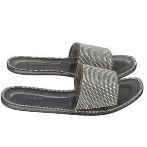 Steve Madden Slide Sandals Womens Size 10 Silver Crystal Rhinestones Clear